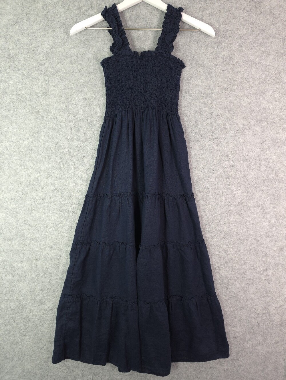 Quince European Linen Smocked Midi Dress in Deep Navy XS - Picture 6 of 13